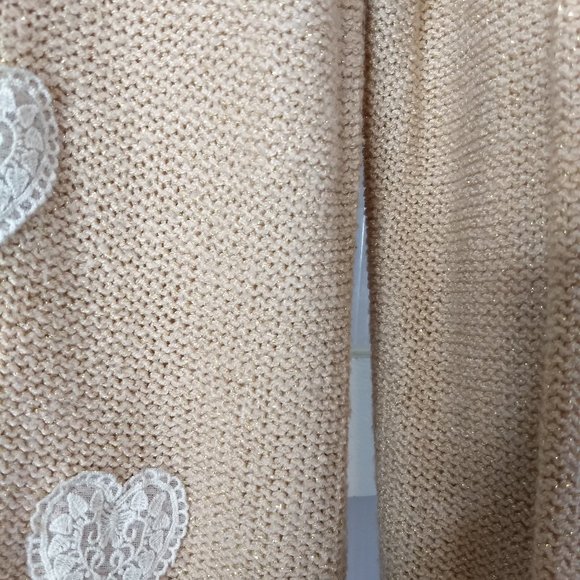 Lauren Conrad LC Pink Sparkle Knit Sweater Lace Heart Applique Large Long Sleeve - Picture 3 of 11